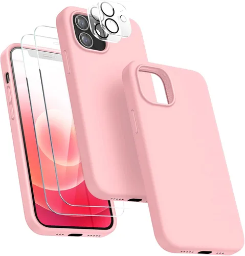 Vista 12 de Funda 5 en 1 para iPhone 12 Pro con protector de pantalla y protector de lente de cámara, funda de silicona líquida para iPhone 12 Pro (verde alpino)