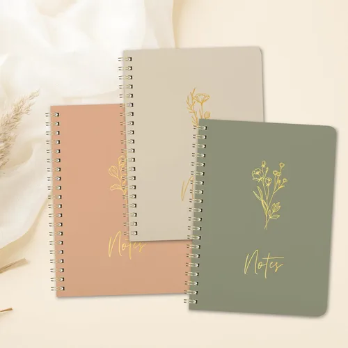 Vista 4 de ZICOTO Set de 3 Cuadernos de Espiral Estéticos para Mujeres - Lindo Diario/Cuaderno de 7x5 con Páginas Rayadas de Regla Universitaria - Suministros