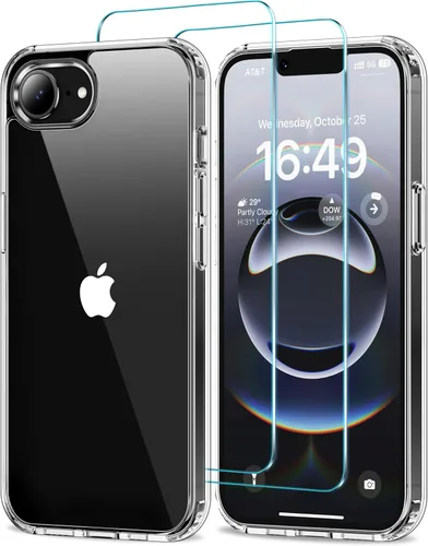 Vista 20 de HOOMIL Funda para iPhone 11 con 2 protectores de pantalla de vidrio templado, no amarillea, protección contra caídas, arañazos, transparente, parte