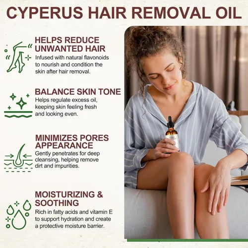Vista 3 de Cyperus Rotundus - Aceite depilatorio natural para reducir el crecimiento del vello corporal, reducir los poros, hidrata y suaviza la piel, 2.3 fl oz