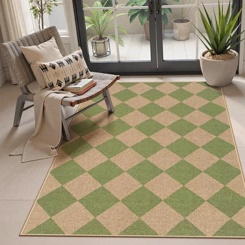 Vista 30 de Lahome Alfombra de yute a cuadros fácil 2'x3', alfombra pequeña para entrada, antideslizante, alfombra para la puerta delantera de la cocina