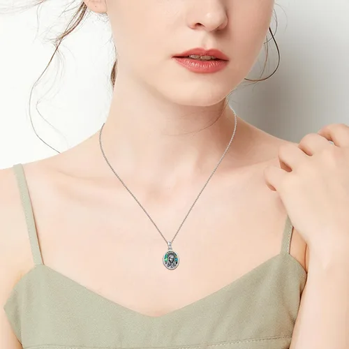 Vista 5 de Collar de medallón de plata de ley 925 con medallón milagroso que sostiene imágenes, joyería religiosa católica, regalos para mujeres y niñas, Plata