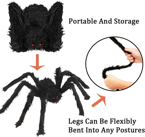 Vista 5 de WODMAZ Paquete de 6 decoraciones de araña de Halloween para exteriores, decoraciones de araña grande peluda aterradora con diferentes tamaños