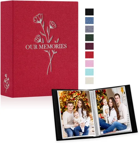 Vista 25 de Lanpn Álbumes de fotos pequeños de 4 x 6 pulgadas, 50 imágenes, paquete de 2 unidades, mini capacidad de lino Our Memories, juego de bolsillos