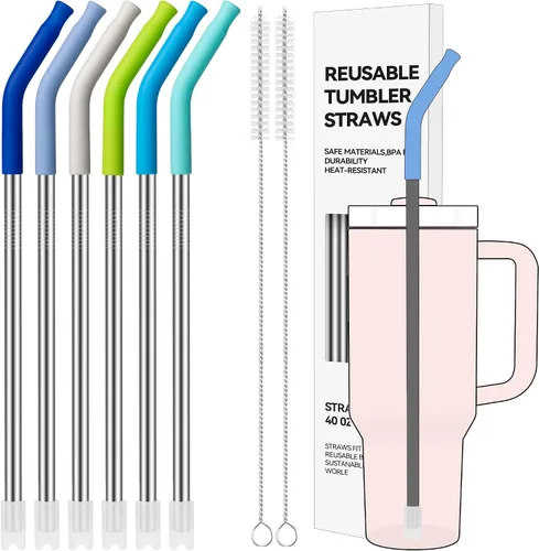 Vista 24 de Pajitas de metal rectas de 20 onzas con punta de silicona para vaso de 20 oz Pajita reutilizable de acero inoxidable para YETI, STANLEY, US
