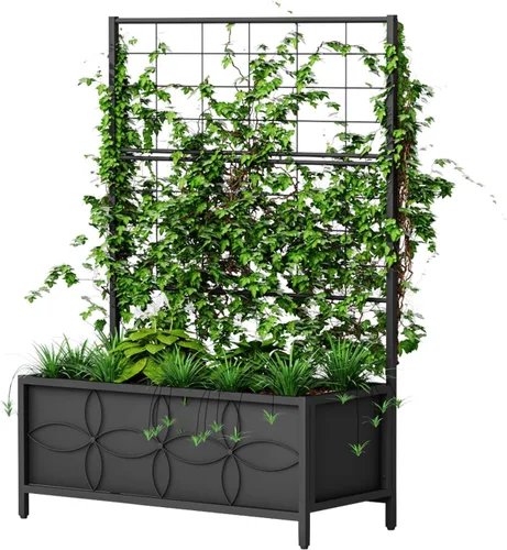 Vista 9 de Zhongma Macetero de metal con enrejado elevado con enrejado para plantas trepadoras de vid y flores (12.8 x 35.43 x 74 pulgadas), pantalla