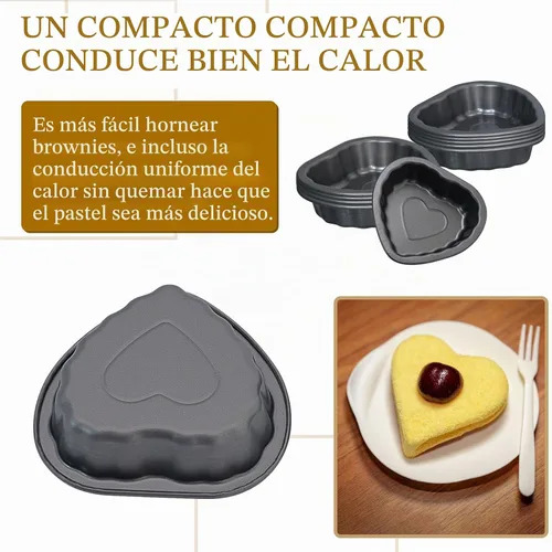Vista 5 de 10 piezas de mini molde de tubo estriado, molde de acero al carbono de 4 pulgadas con forma de corazón, molde antiadherente para tartas, mini molde