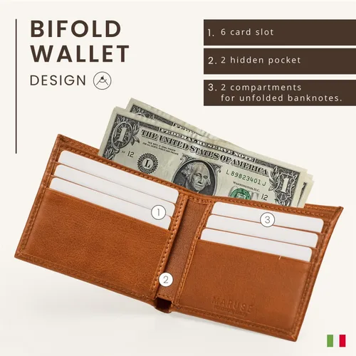 Vista 3 de Maruse Billetera plegable delgada de cuero cartera minimalista para hombres, Miel, Minimalista