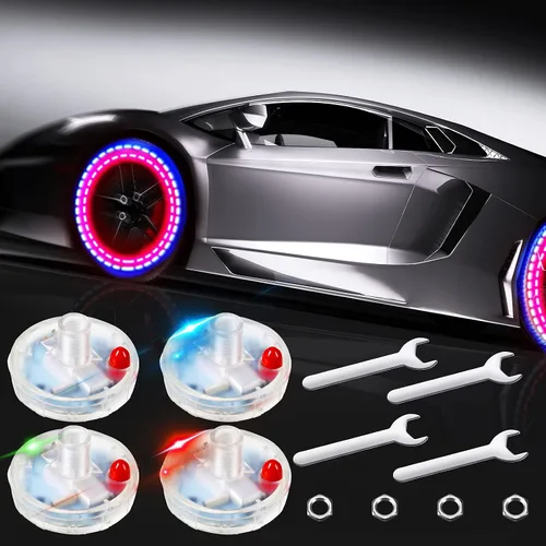 Vista 8 de 12 piezas de luces de neumáticos de automóvil, válvula de rueda, luces de tapa de lámpara de techo, luces LED solares para neumáticos, luces