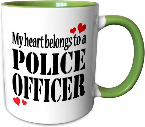 Vista 7 de 3dRose Taza de cerámica My heart belongs to a policer, azul/blanco