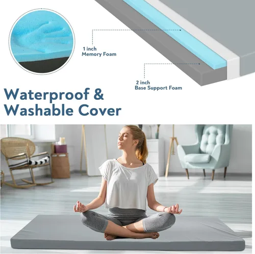 Vista 4 de Almohadilla de espuma viscoelástica para catre de camping, almohadilla para dormir de 3 pulgadas con funda impermeable 72"×24"×3" Non-Slip