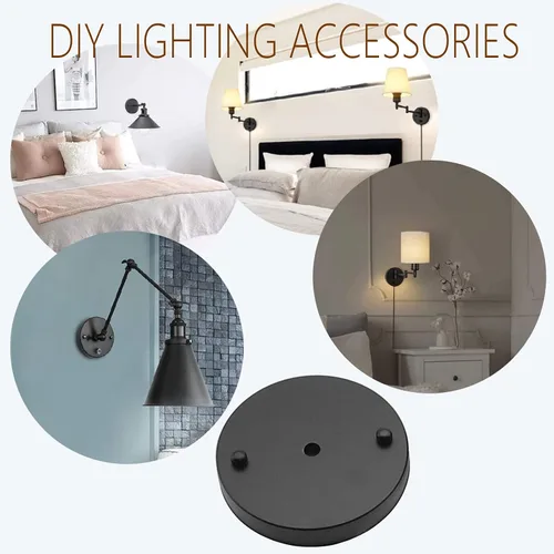 Vista 4 de Kit de luces para techo de techo, placa de techo negra de 6 pulgadas, accesorios de luz colgante + 5 conectores negros para alivio de tensión