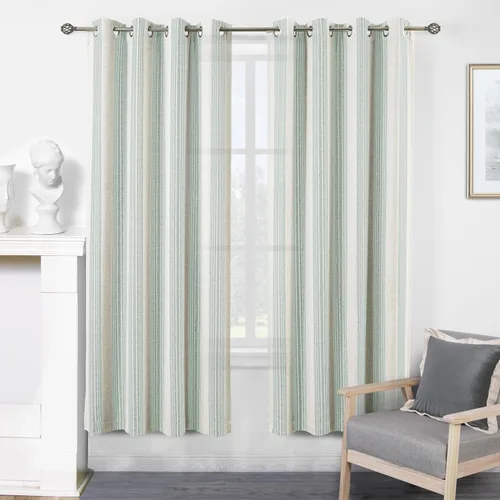 Vista 63 de DriftAway Cortinas de estilo granja con rayas verticales de lino mezclado texturizado con filtro de luz semitransparente para sala de estar