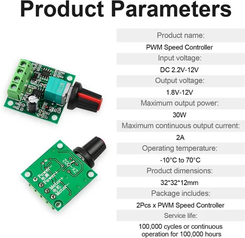 Vista 3 de Exqutoo Paquete de 2 controladores de velocidad PWM, interruptor de controlador ajustable, controlador de velocidad de motor de CC de bajo voltaje