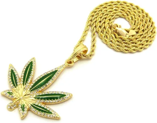 Vista 3 de Brillante joyeros EE. UU. Para hombre Iced Out (), color verde de mariguana hojas marihuana Hip Hop colgante caja, cuerda, cubano collar