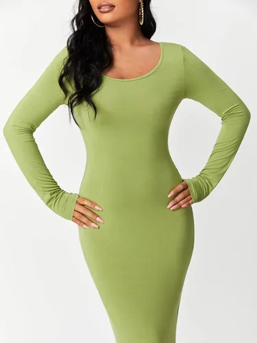 Vista 4 de Floerns Vestido largo de manga larga con cuello redondo para mujer