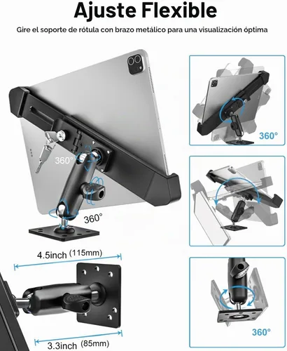 Vista 3 de Base de taladro antirrobo resistente para tableta, soporte para tablero de automóvil para camiones/vehículo con cerradura de seguridad y llave