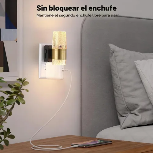 Vista 6 de Luces nocturnas LED regulables de acrílico enchufable, sensor de atardecer a amanecer, paquete de 2 Brillo ajustable de 0-100 lúmenes. Ambiente