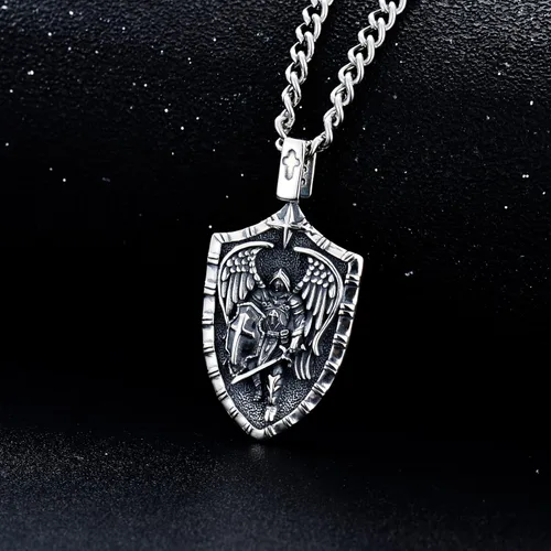 Vista 4 de WINNICACA Joyería de plata de ley de San Miguel para hombres, joyería con colgante para padre, novio, medalla de San Miguel para niños y hijos