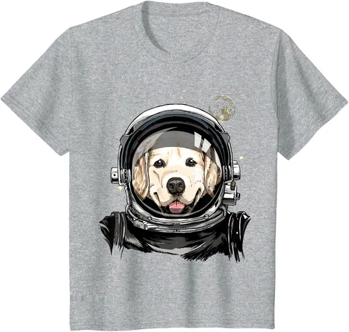 Vista 37 de Camiseta para amantes de los perros de los astronautas del espacio exterior Golden Retriever Lover, Negro