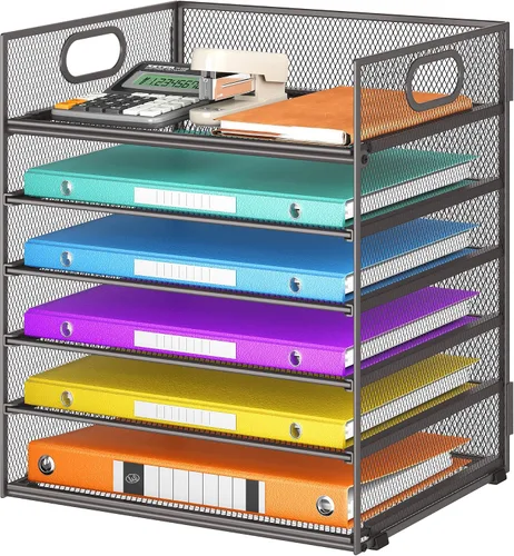 Vista 22 de Lavatino Organizador de Archivos de Escritorio de 5 Bandejas, Organizador de Bandejas de Cartas de Malla Negra con Asa, Organizador de Archivos