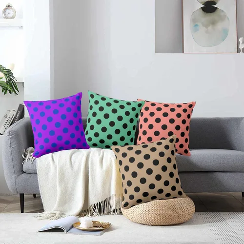 Vista 8 de Fundas de almohada de lunares negros sobre beige de 16 x 16 pulgadas, fundas de almohada decorativas rústicas y cuadradas para decoración del sofá