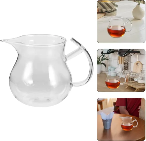 Vista 9 de Alipis Jarra de leche de vidrio grueso resistente al calor, taza transparente de 12 onzas para cocina, té, café, 4.72 x 3.54 x 3.34 pulgadas
