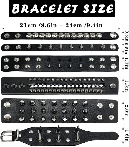 Vista 2 de Qinsihwn Punk Studded Bracelet Goth Bracelet Leather Rivets Spike Bracelets Cuff Adjustable Metal Wristband Gothic Accessories