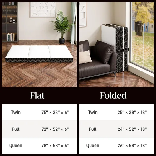 Vista 4 de GEMBED Colchón de espuma viscoelástica de tres pliegues tamaño individual, sofá cama plegable portátil de 4 pulgadas con asa y funda lavable, sofá