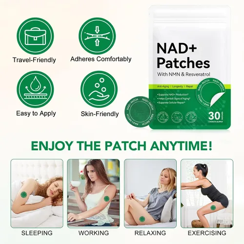 Vista 3 de Parches NAD+ de 30 unidades – 500 mg NMN y Resveratrol parches antienvejecimiento para la piel, 8 horas de energía NAD Boost parche con NAC y CoQ10