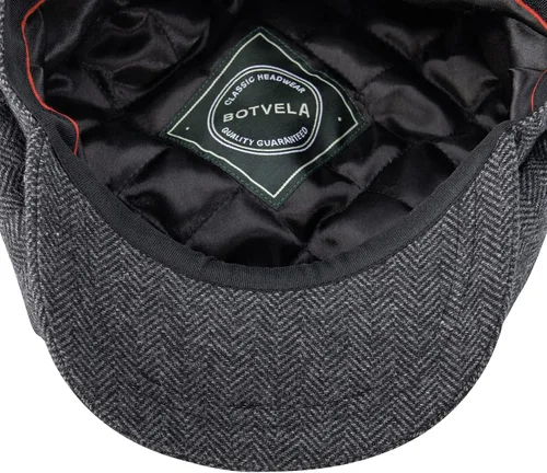 Vista 6 de BOTVELA Sombrero de tweed de espiga de 8 paneles de mezcla de lana para hombre