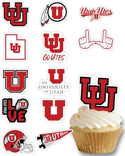 Vista 14 de Decoraciones para cupcakes de la Universidad de Alabama, suministros para fiestas de fútbol americano, cumpleaños, graduación (24 piezas)
