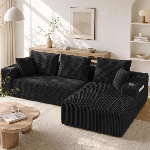 Vista 36 de Sofá modular modular en forma de U de 103 pulgadas con 2 otomanas Negro