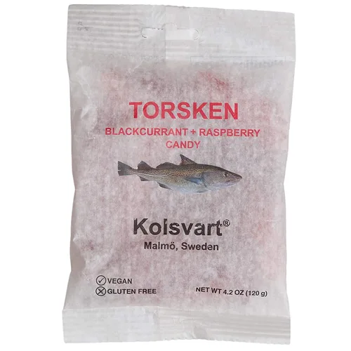 Vista 2 de Kolsvart - Caramelos de goma sueca de pescado y regaliz Vegano y sin gluten 4.2 onzas Paquete de 5 Grosella negra y frambuesa