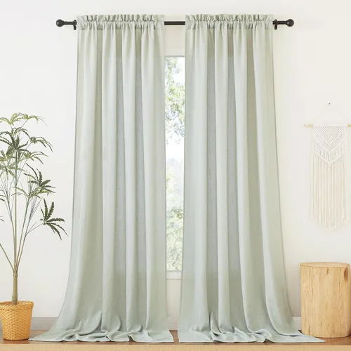 Vista 70 de RYB HOME - Cortinas de lino texturizado semitranslúcidas, privacidad media, filtro de luz, decoración de ventana para dormitorio/baño/sala de estar