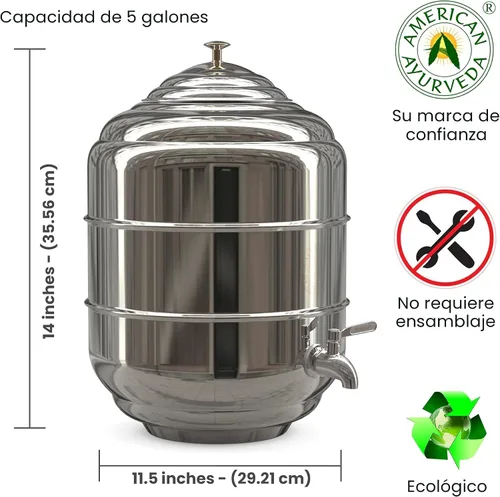 Vista 4 de Dispensador de bebidas de 5 galones de acero inoxidable para encimera con llave de grifo, asa y tapa para dispensar agua fría, bebidas, té