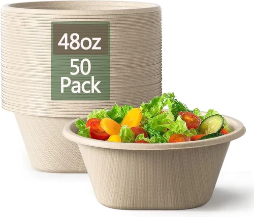 Vista 11 de Homestockplus Cuencos desechables de 16 onzas, cuencos de papel pequeños de alta resistencia, hechos de cuencos biodegradables de bagazo natural