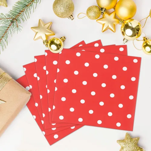 Vista 6 de Servilletas de papel desechables con lunares rojos, 60