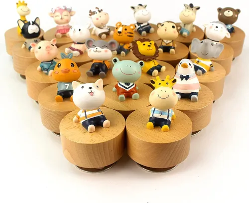 Vista 6 de SOFTALK Caja de música mecánica de madera con diseño de animal, con texto en inglés "You are My Sunshine", regalo para niños y niñas (oso)
