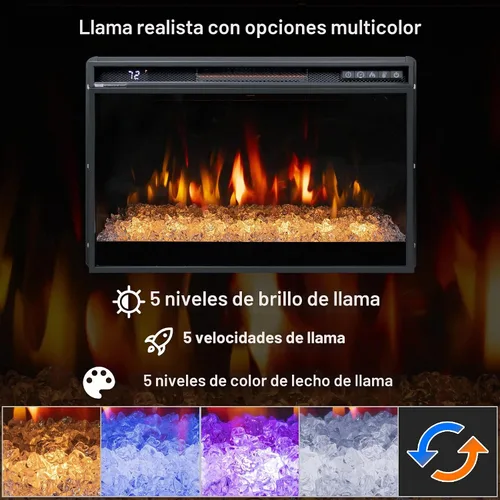 Vista 5 de Insertos de chimenea eléctrica de 26 pulgadas, chimenea eléctrica empotrada de 1500 W con control remoto, cristal, protección contra