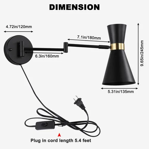 Vista 7 de Moderno aplique de pared con brazo oscilante, lámpara de pared enchufable para mesita de noche de dormitorio, accesorios de pared inalámbricos