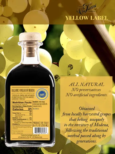 Vista 3 de Via Farini Yellow Label Aceto Balsamico Di Modena IGP Vinagre de vino balsámico italiano envejecido 8.45 onzas líquidas con caja de regalo