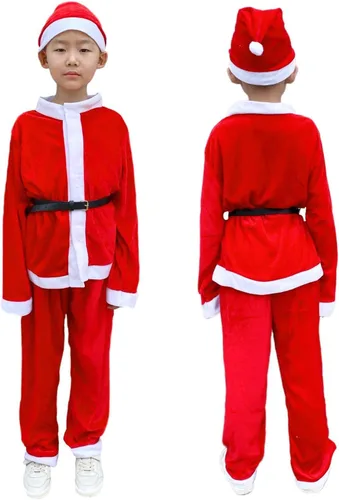 Vista 3 de Tangcii Disfraz de Papá Noel para niños traje de Papá Noel para niños traje de Navidad disfraz de terciopelo para Halloween 4 piezas vestido