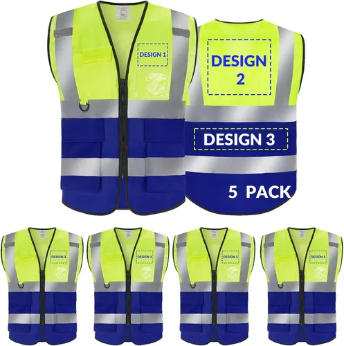 Vista 31 de BeautyWill Chaleco de seguridad con logotipo personalizado, Hi Vis Clase 2, chaleco reflectante de construcción unisex con 5 bolsillos