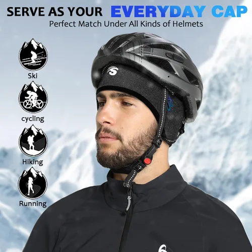 Vista 5 de Seektop 2 Pack Winter Skull Cap Helmet Liner for Men, Cycling Running Sweat Wicking Skullcap Beanie, Fits Under Helmets