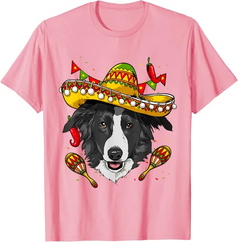 Vista 31 de Cinco de Mayo Border Collie Hombres Mujeres Niños Sombrero Camiseta Negro
