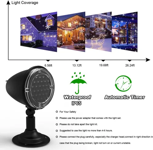 Vista 2 de Proyector de luz LED de nevada, proyector de luces de copo de nieve de Navidad al aire libre, luces LED de Sanwsmo Navidad, iluminación decorativa