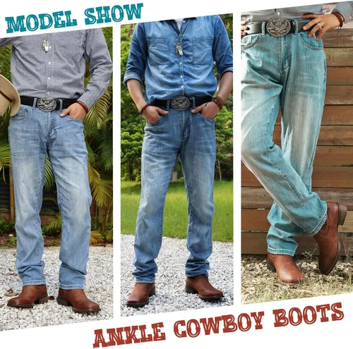 Vista 4 de J's.o.l.e Botas vaqueras para hombre, botas Chelsea con punta cuadrada occidental