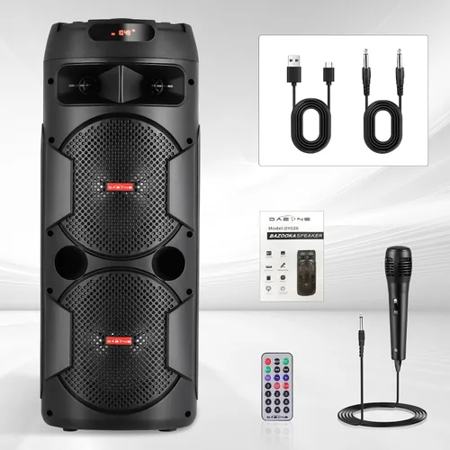 Vista 8 de TWS - Altavoces Bluetooth inalámbricos portátiles con subwoofer dual de 6.5 pulgadas, sistema de canto de altavoz PA para el hogar, fiesta, playa