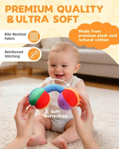 Vista 4 de Jollybaby Juguete de sonajero con mancuernas de felpa suave para bebé, recién nacido de 0 a 3 a 6 meses, sonajeros sensoriales de alto contraste